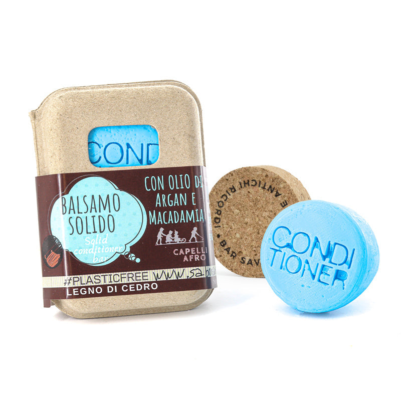 BALSAMO SOLIDO 50 gr CAPELLI AFRO O RICCI POROSI  AL LEGNO DI CEDRO CON BAR SAVER IN SUGHERO