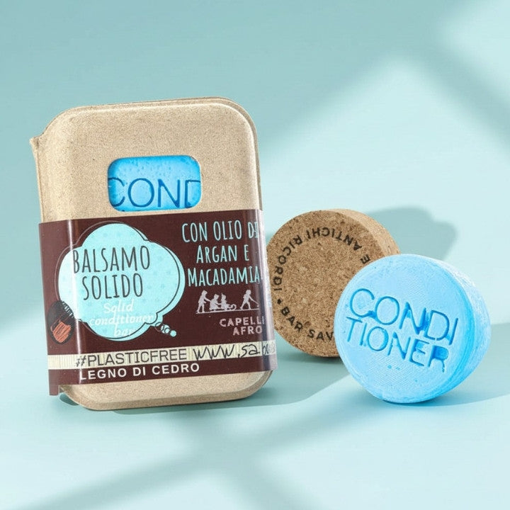BALSAMO SOLIDO 50 gr CAPELLI AFRO O RICCI POROSI  AL LEGNO DI CEDRO CON BAR SAVER IN SUGHERO