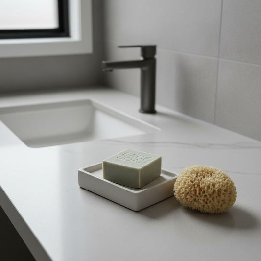 LATTE DETERGENTE SOLIDO VISO PER PELLI SENSIBILI 50 g CON SPUGNA MARINA - Packaging in cartoncino riciclabile