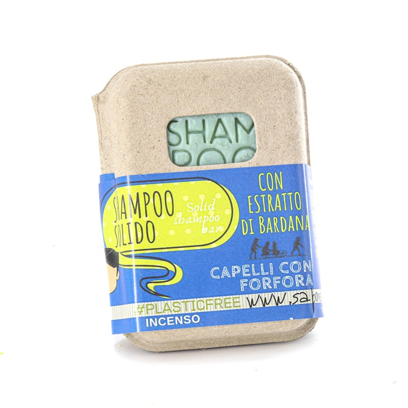 SHAMPOO SOLIDO CAPELLI CON FORFORA ALL'INCENSO CON BAR SAVER IN SUGHERO