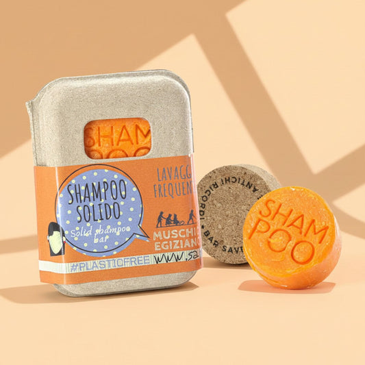 SHAMPOO SOLIDO 55 grLAVAGGI FREQUENTI AL MUSCHIO EGIZIANO CON BAR SAVER IN SUGHERO