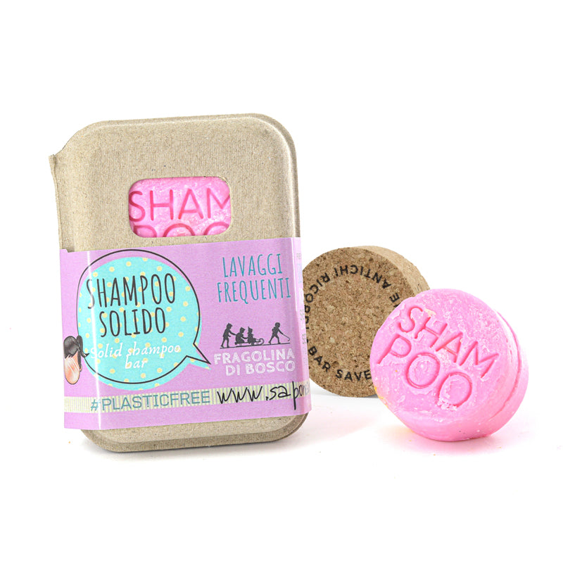 SHAMPOO SOLIDO 55 gr LAVAGGI FREQUENTI ALLA FRAGOLINA DI BOSCO CON BAR SAVER IN SUGHERO