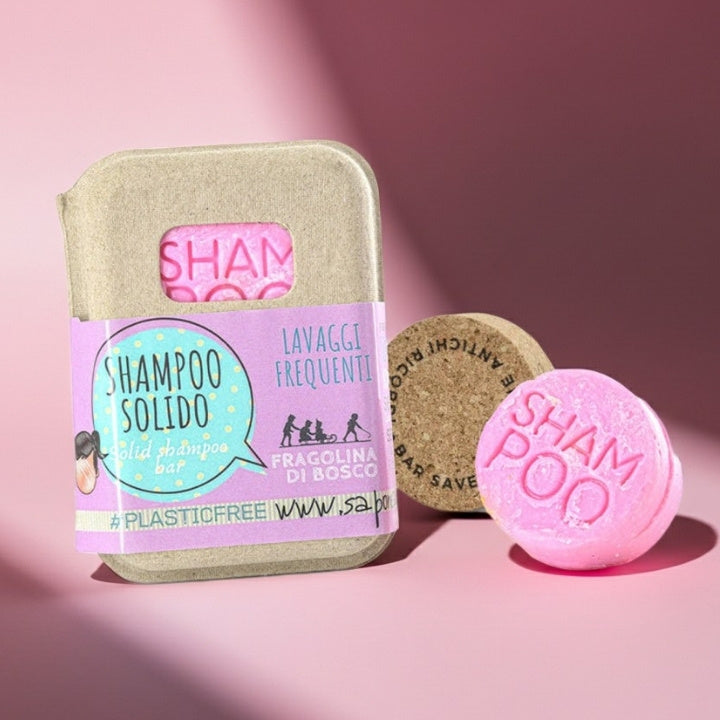 SHAMPOO SOLIDO 55 gr LAVAGGI FREQUENTI ALLA FRAGOLINA DI BOSCO CON BAR SAVER IN SUGHERO