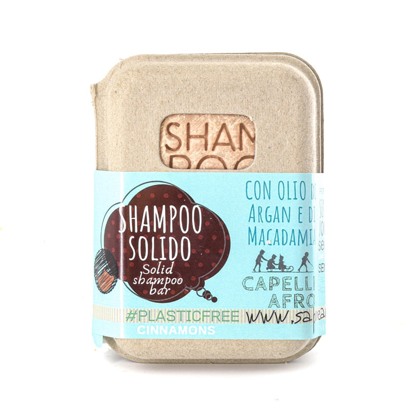 SHAMPOO SOLIDO 55 gr CAPELLI AFRO O RICCI POROSI ALLA CANNELLA CON BAR SAVER IN SUGHERO