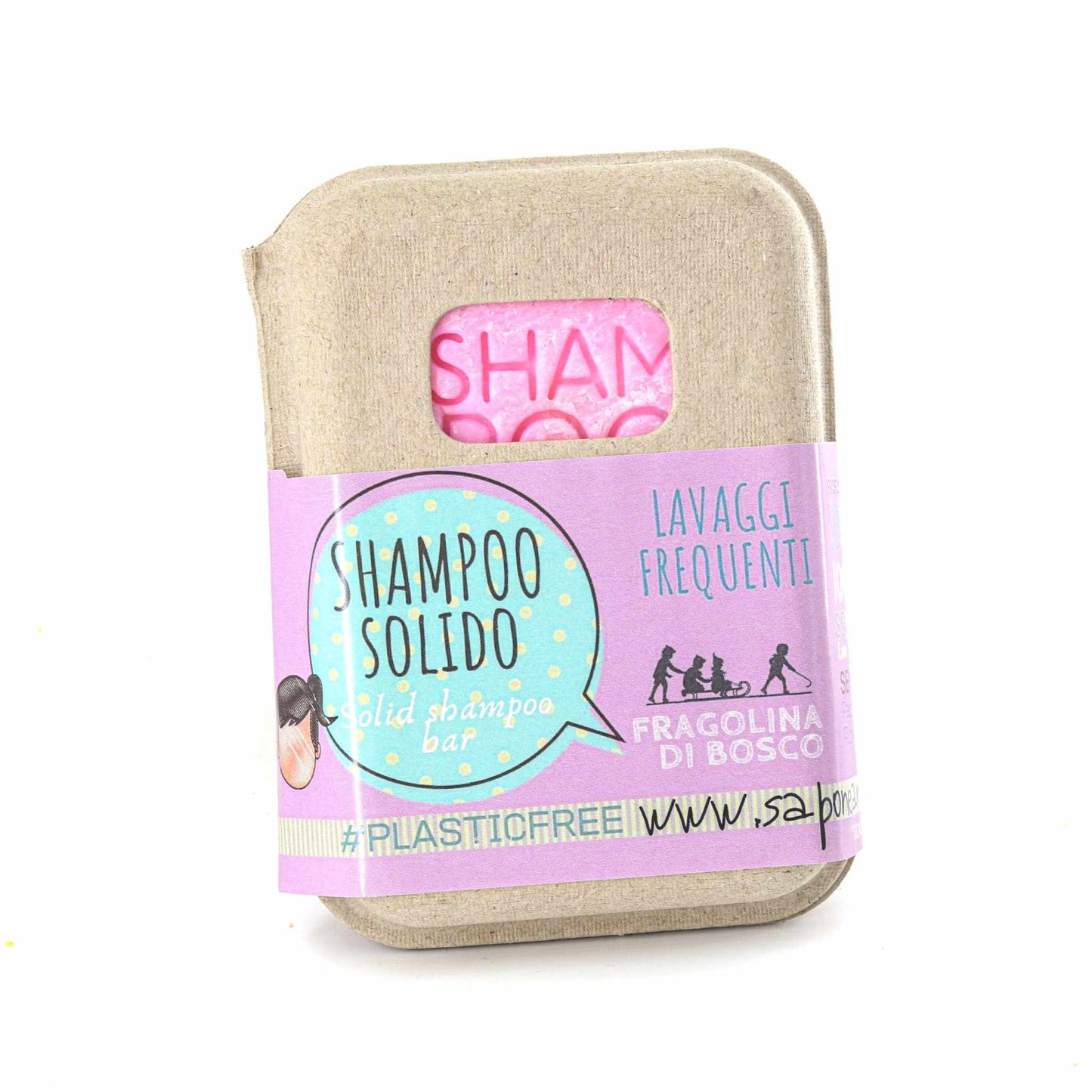 SHAMPOO SOLIDO 55 gr LAVAGGI FREQUENTI ALLA FRAGOLINA DI BOSCO CON BAR SAVER IN SUGHERO