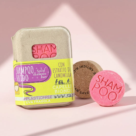 SHAMPOO SOLIDO 55 gr CAPELLI BIONDI ALL'UVA FRAGOLA CON BAR SAVER IN SUGHERO