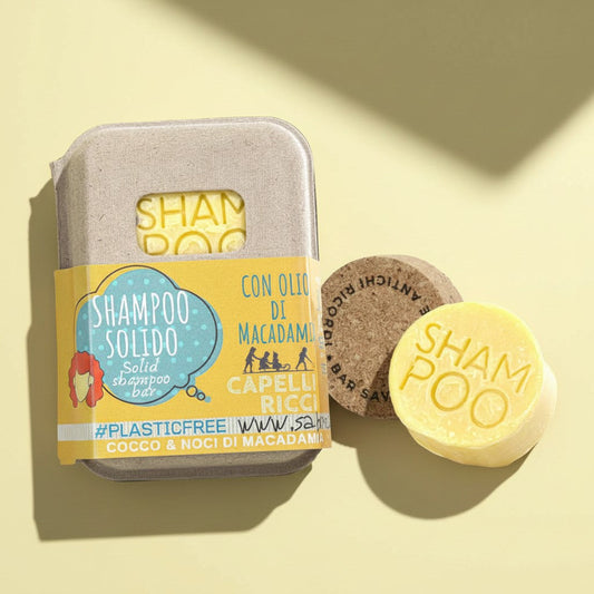 SHAMPOO SOLIDO 55 gr CAPELLI RICCI AL COCCO E MACADAMIA CON BAR SAVER IN SUGHERO